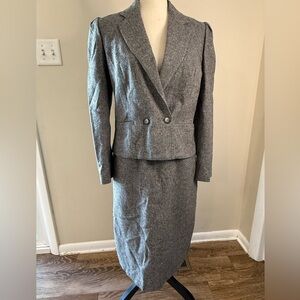 Raphaelo chic gray tweed wool blend suit jacket skirt set jacket pockets SZ 11